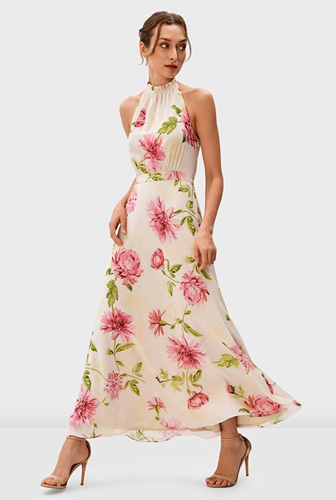 Shop Floral print georgette halter dress
