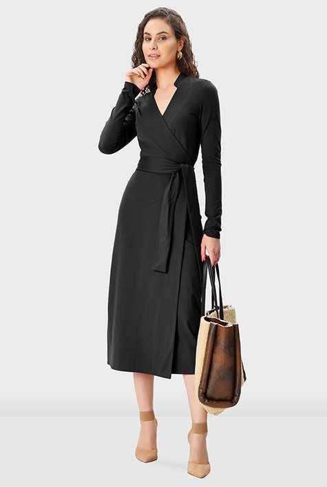 Shop Tie waist cotton jersey wrap dress | eShakti