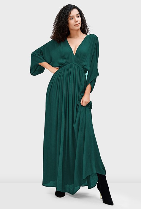 Shop Ruched empire woven gauze maxi dress eShakti