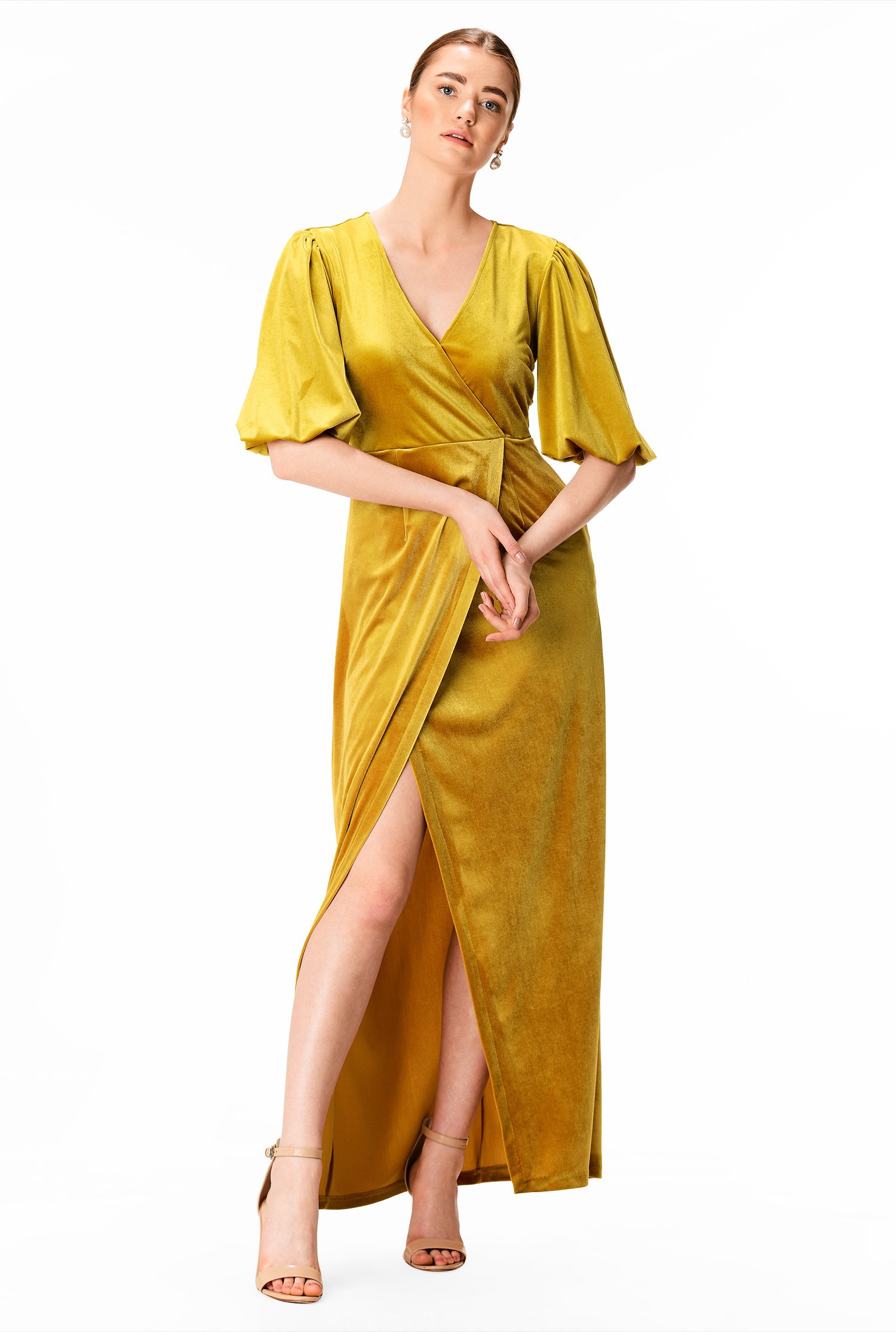 Gold Velvet Wrap Dress Online Hotsell ...
