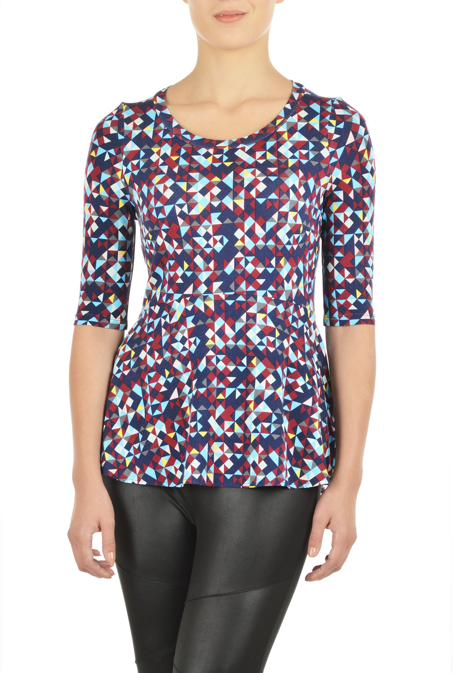 Shop Geo print jersey peplum top | eShakti