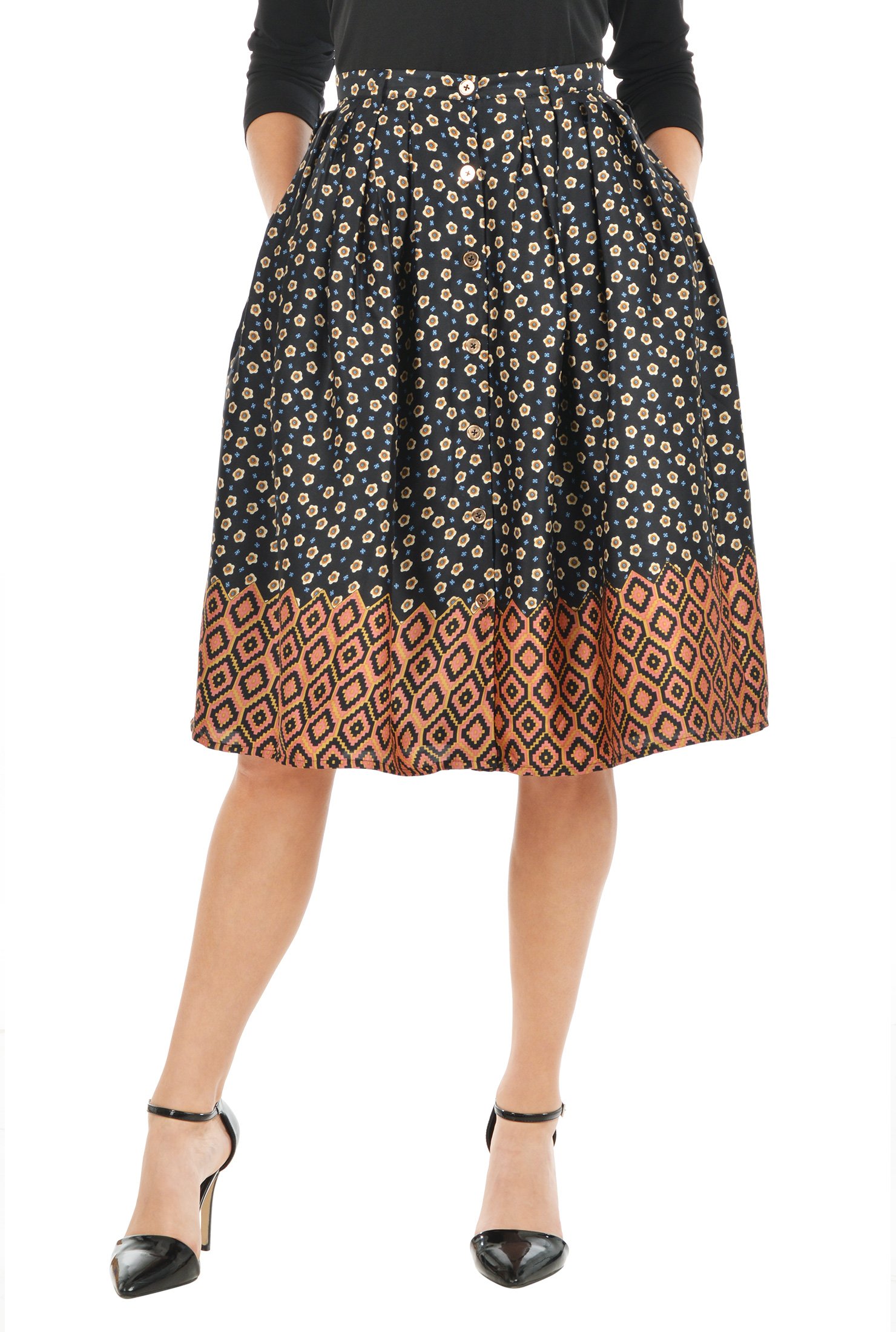 Shop Button front floral graphic skirt | eShakti