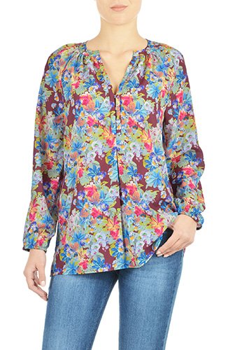 Shop Split neck floral print tunic | eShakti