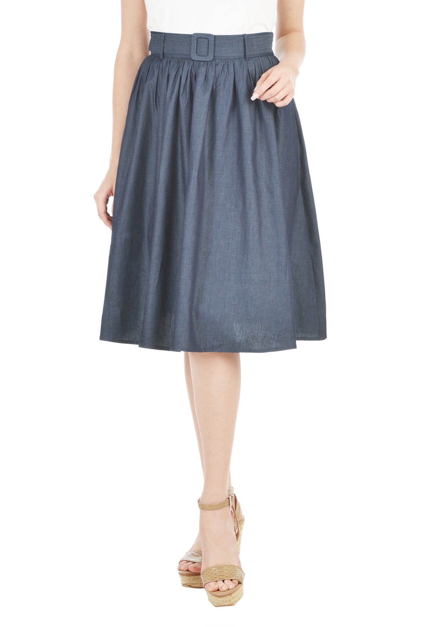 Shop Belted indigo chambray skirt | eShakti