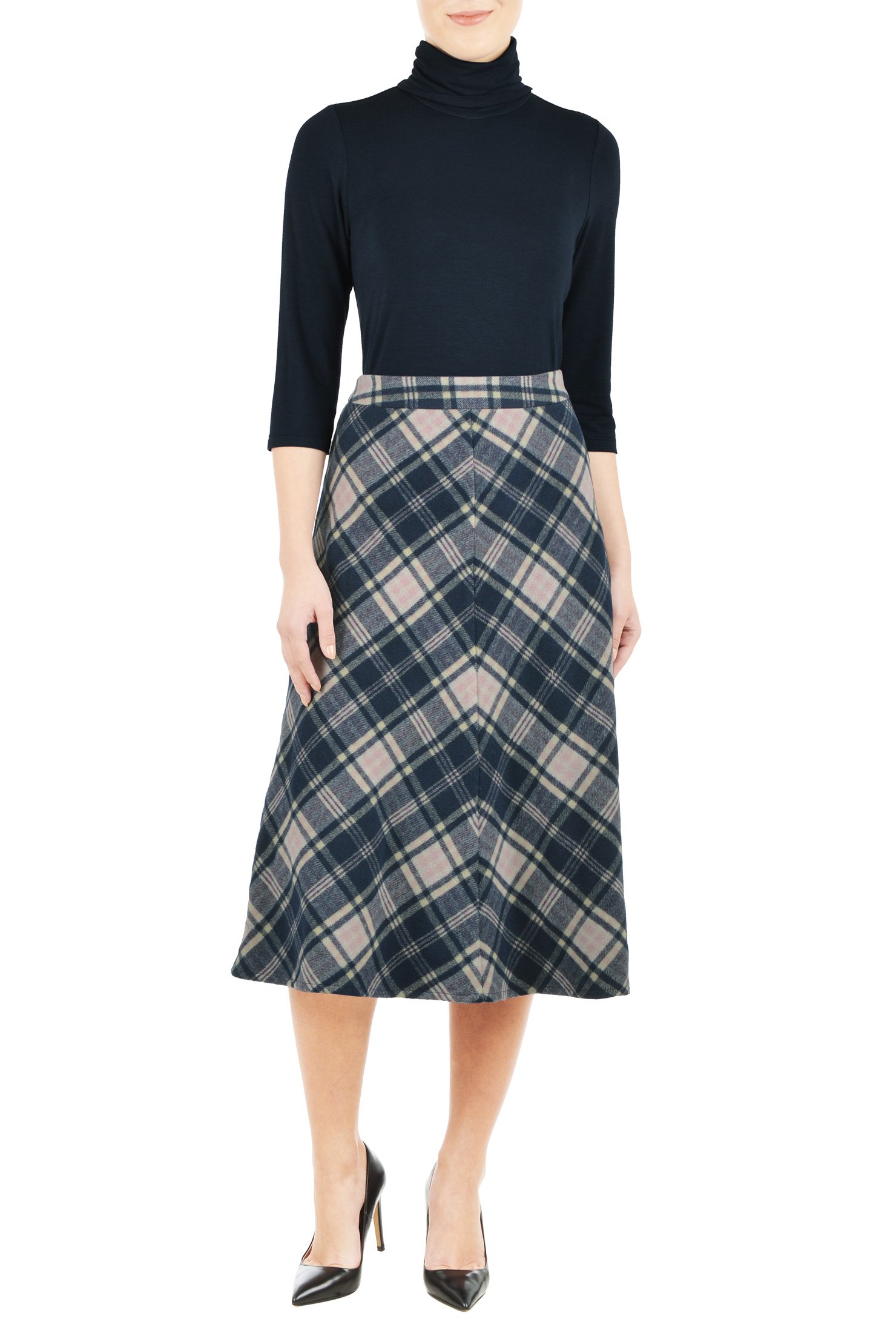 Shop Wool plaid A-line midi skirt | eShakti