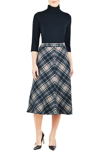 Shop Wool Plaid A Line Midi Skirt Eshakti