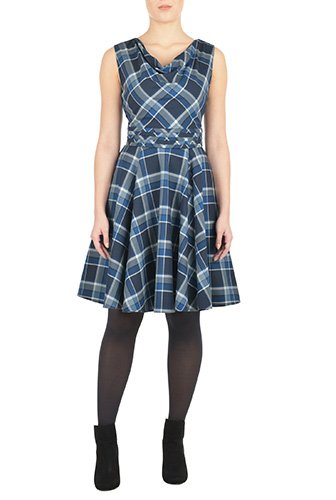 Shop Pleat waist oxford check dress | eShakti