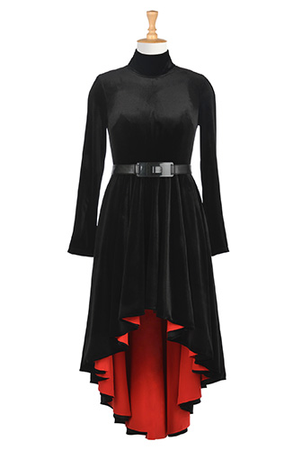 Shop Turtleneck velvet high-low hem dress eShakti