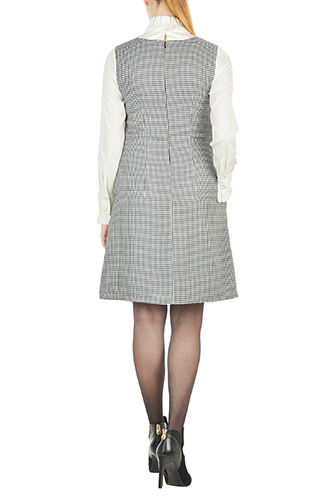 Shop Ruffle neck houndstooth shift dress eShakti