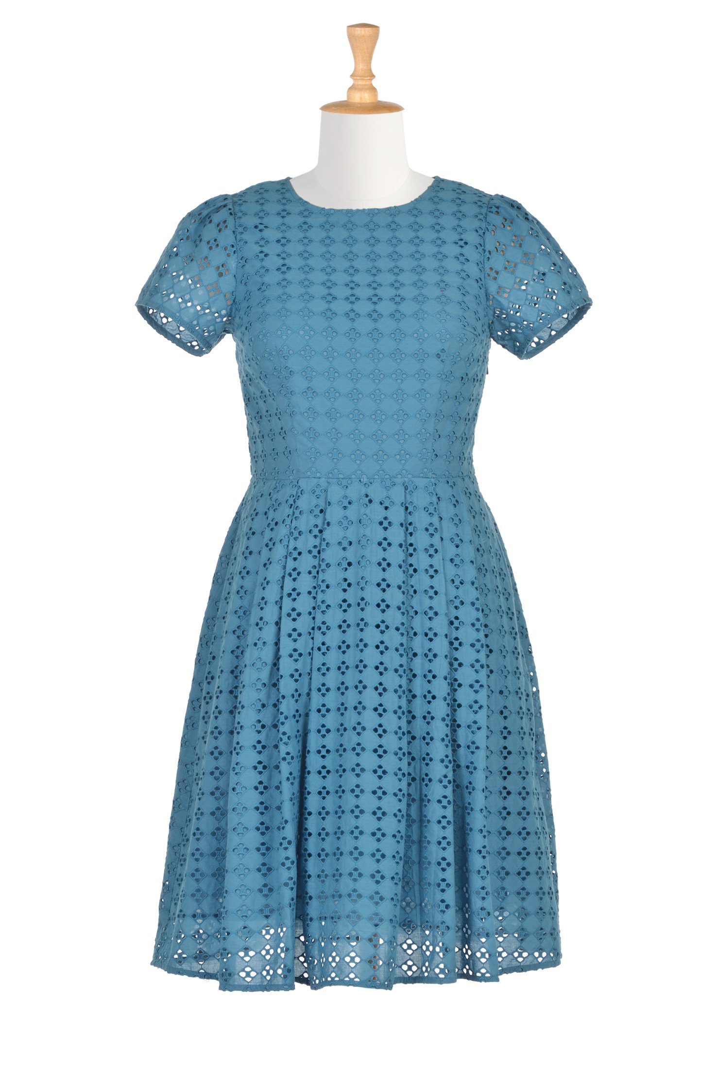 Shop Cotton eyelet fit-and-flare dress | eShakti