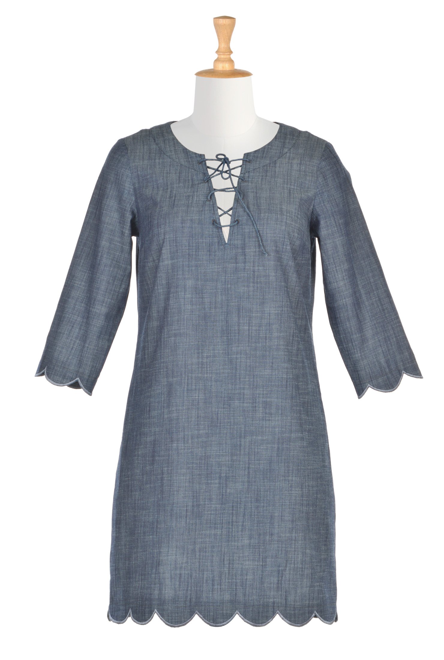 Shop Lace-up chambray shift dress | eShakti