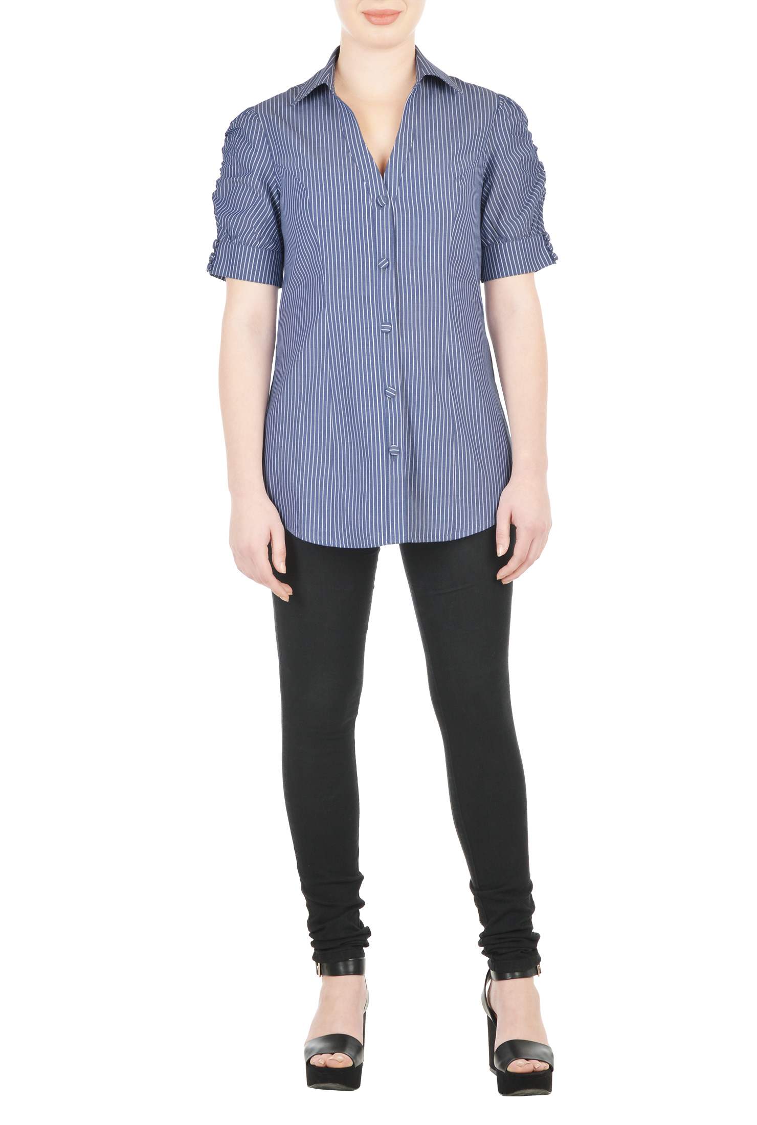 Shop Pinstripe cotton chambray blouse eShakti