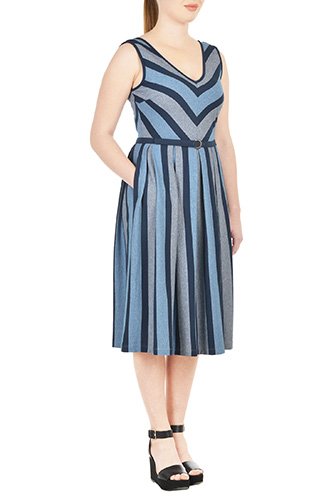 Shop Contrast belted stripe knit dress | eShakti