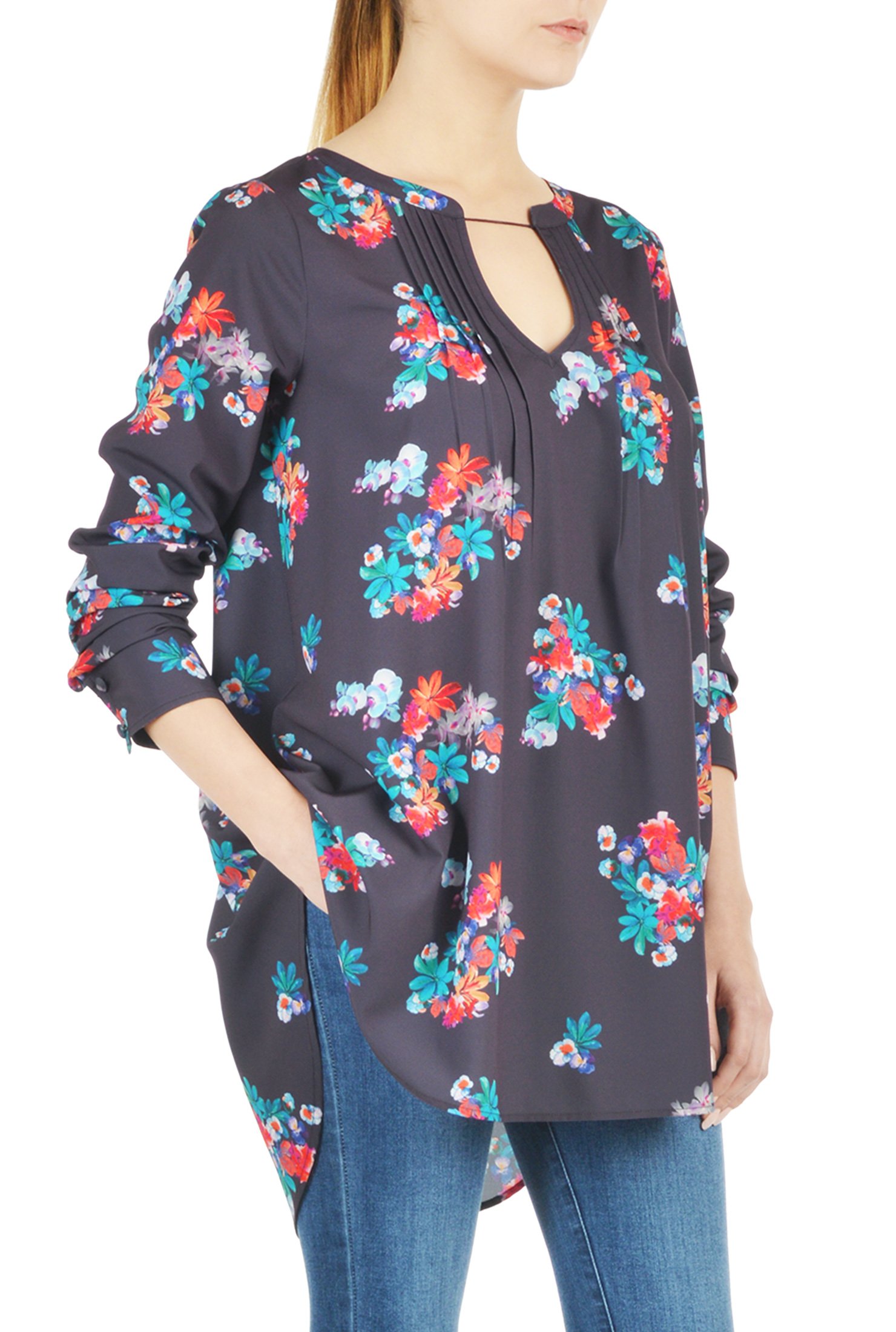 Shop Painted floral split neck tunic | eShakti