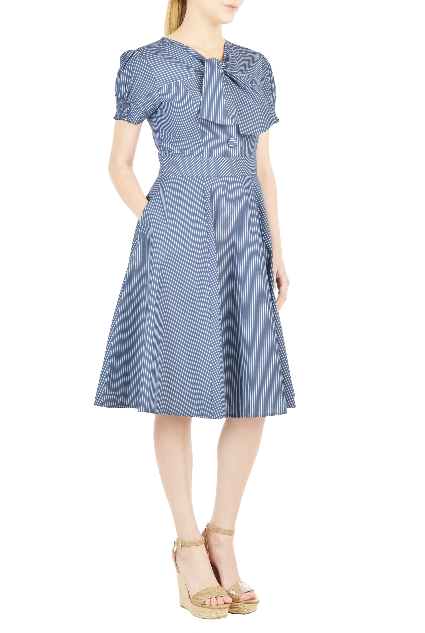 Shop Tieneck chambray stripe dress eShakti