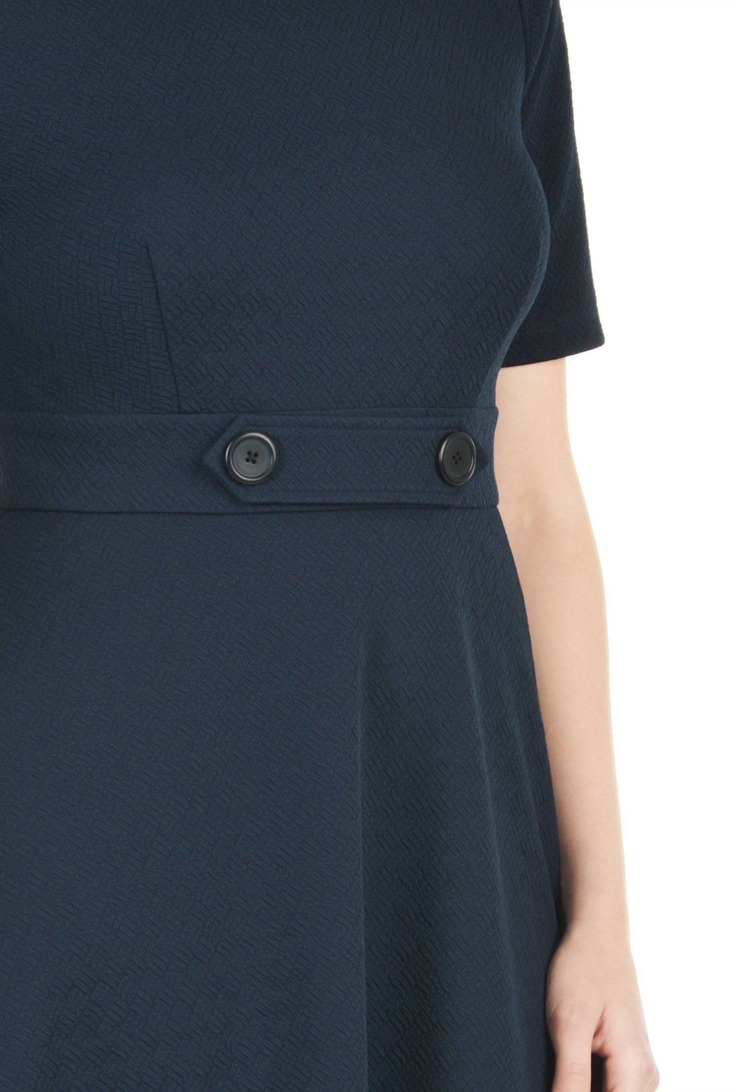 Shop Textured jacquard button tab waist dress | eShakti