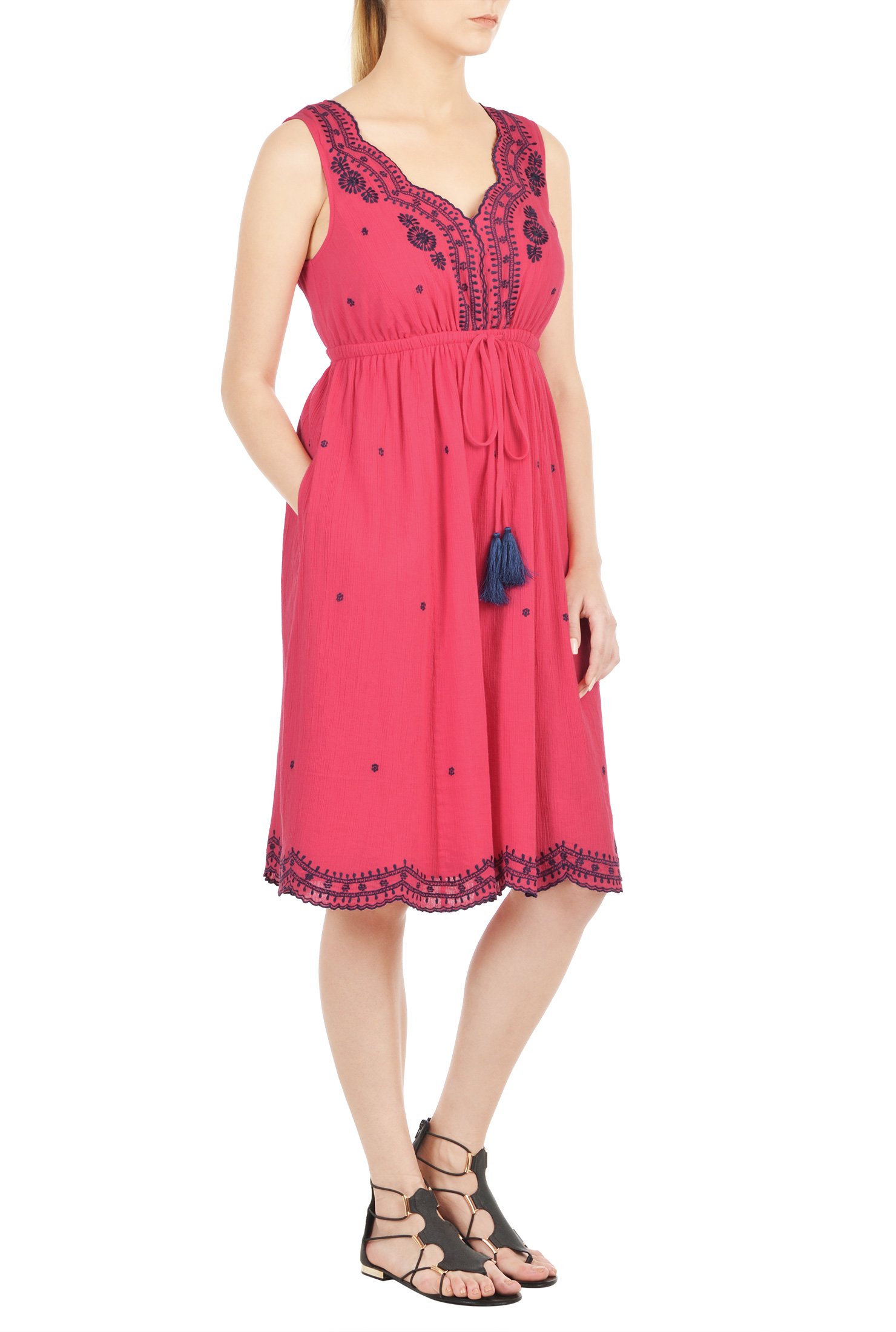 Shop Floral drawstring front crinkle cotton dress | eShakti