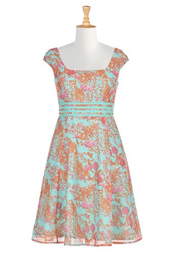 Shop Banded stripe waist floral organza dress | eShakti