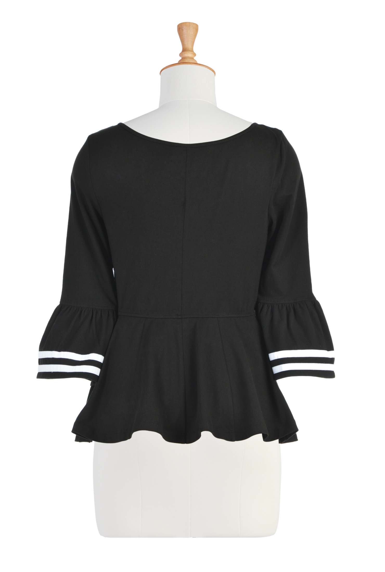 Shop Ruffle stripe cuff cotton knit peplum top eShakti