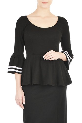 Ruffle stripe cuff cotton knit peplum top