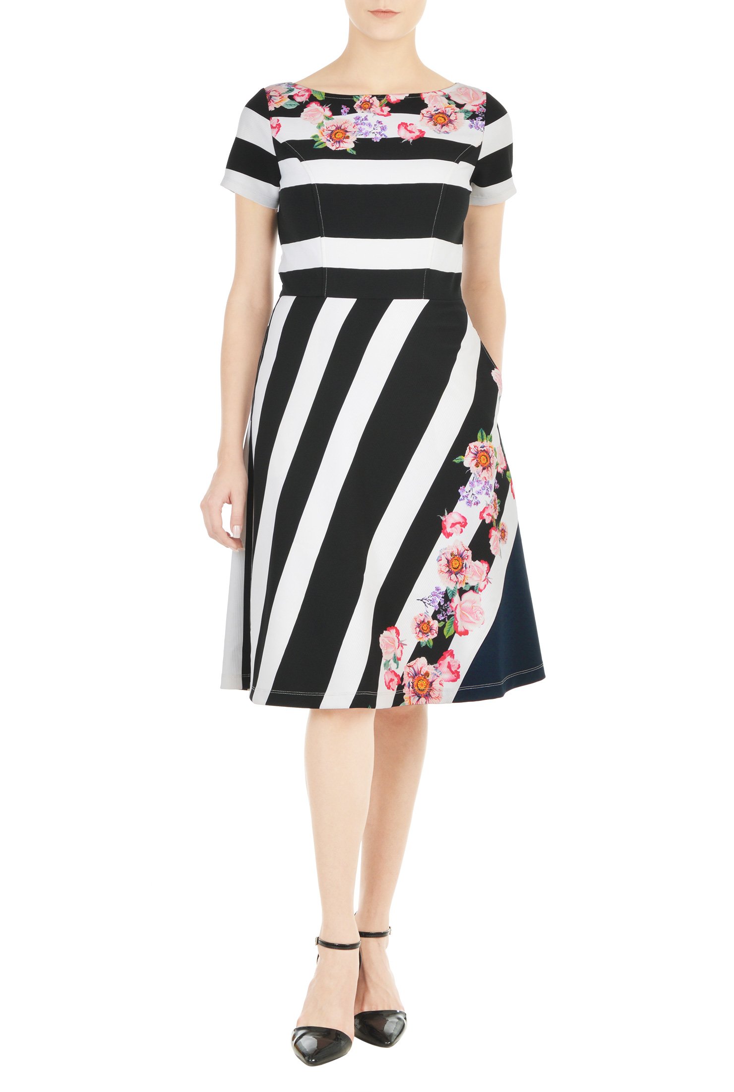 Shop Floral print stripe rib knit dress | eShakti