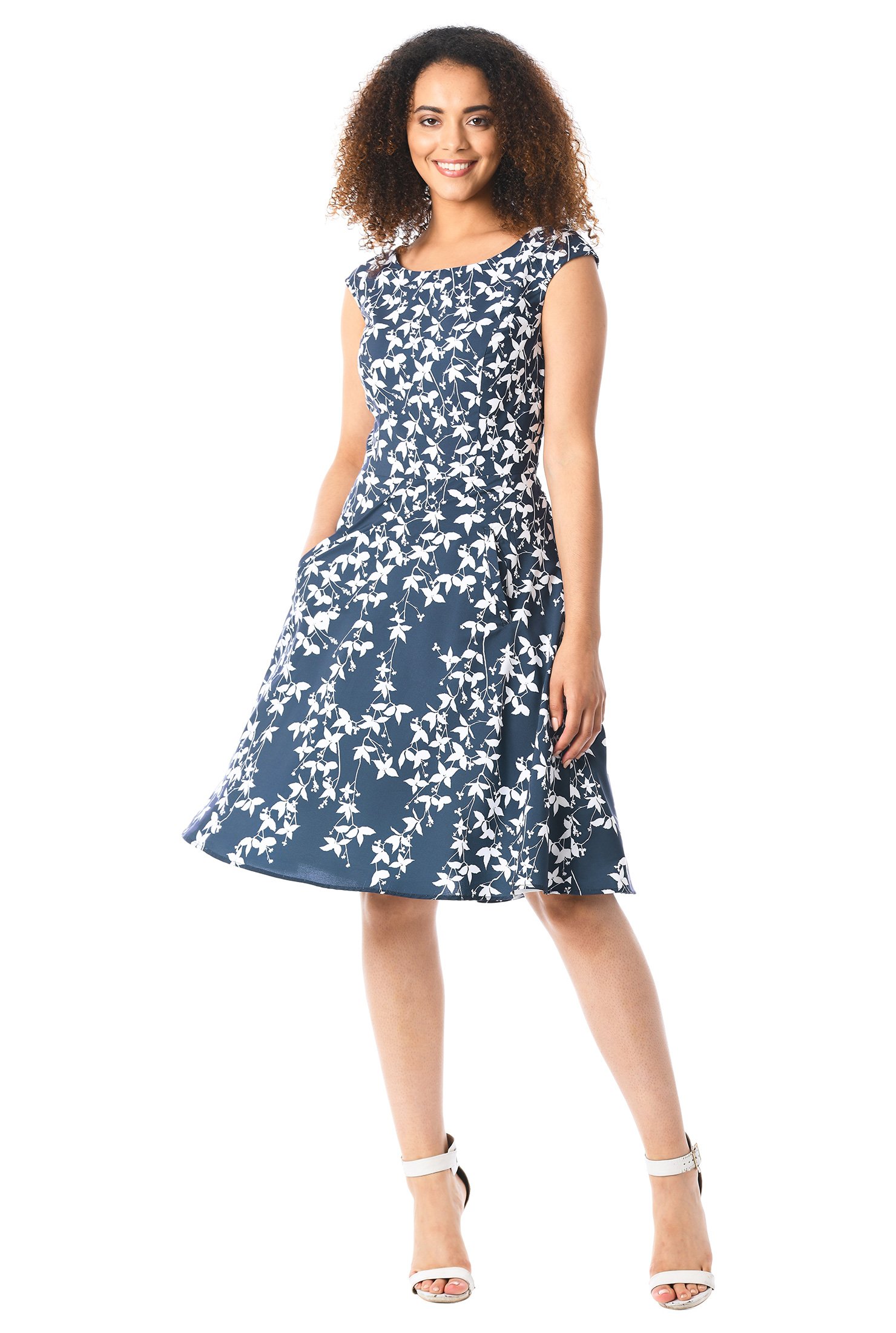 Shop Leaf print fit-and-flare crepe dress | eShakti