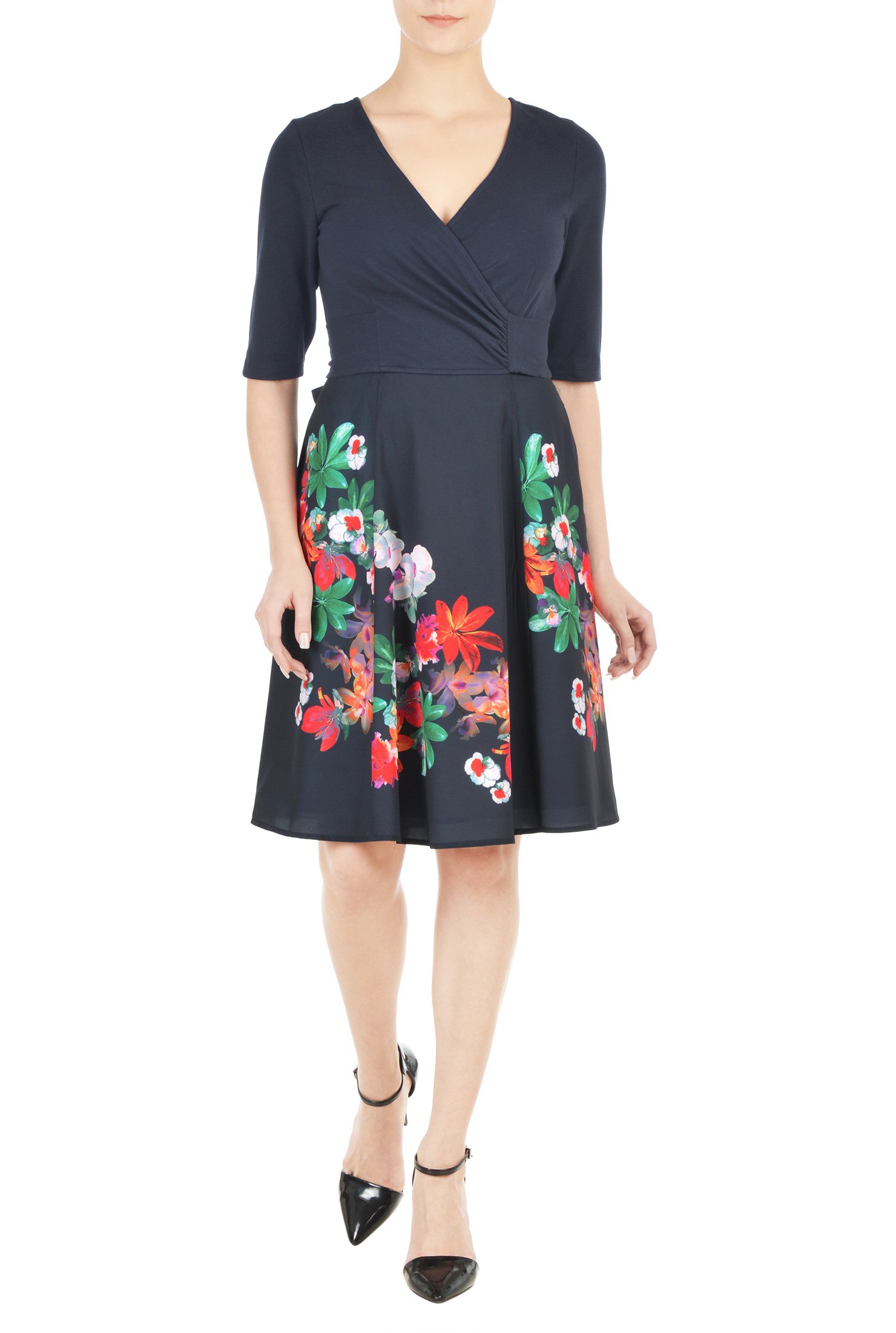 Shop Painted floral faux wrap dress | eShakti