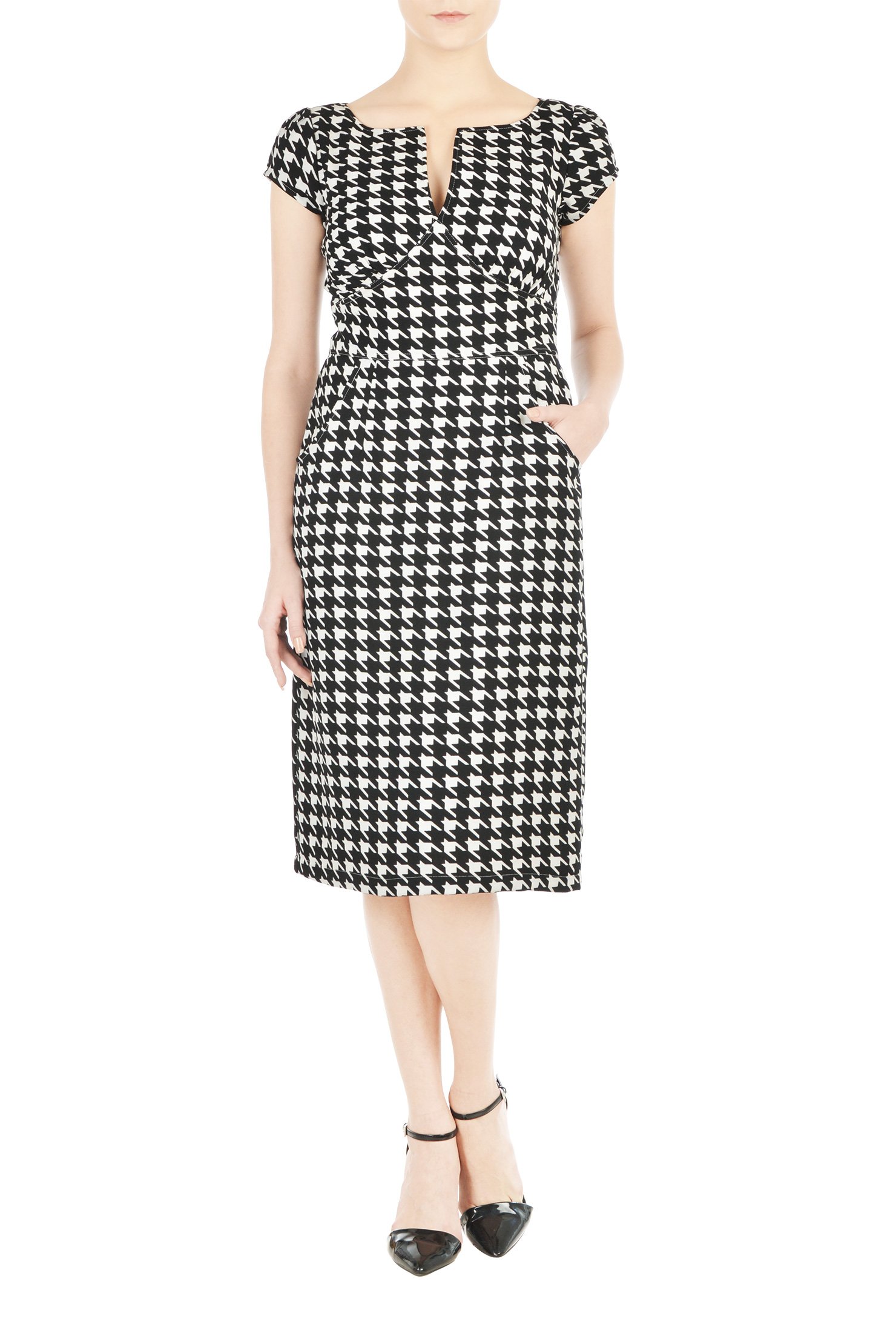 Shop Houndstooth check print empire sheath dress | eShakti