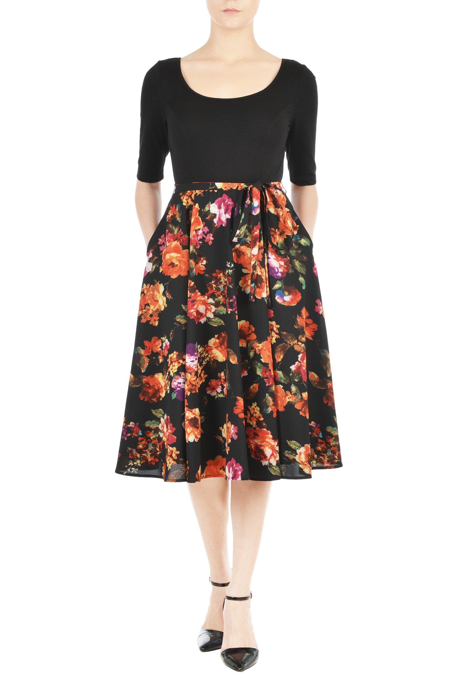 Shop Floral Print Mixed Media Dress | EShakti