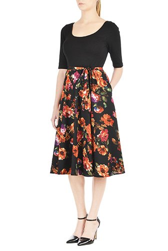 Shop Floral print mixed media dress | eShakti