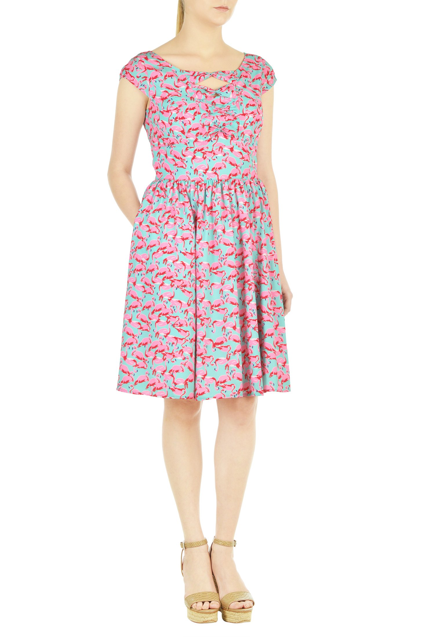 Shop Flamingo print bow front crepe dress | eShakti