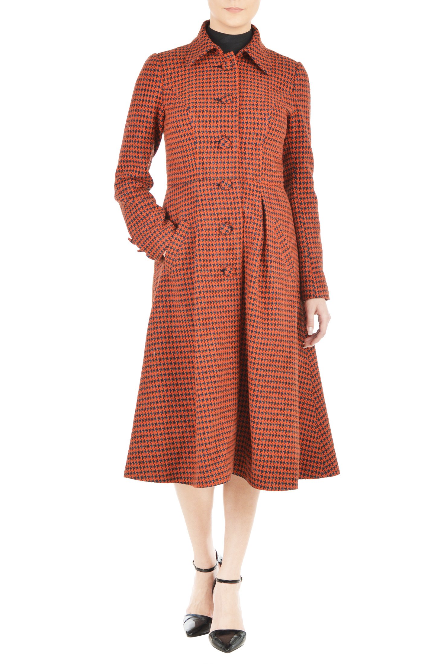 Shop Houndstooth wool blend fit-and-flare coat | eShakti