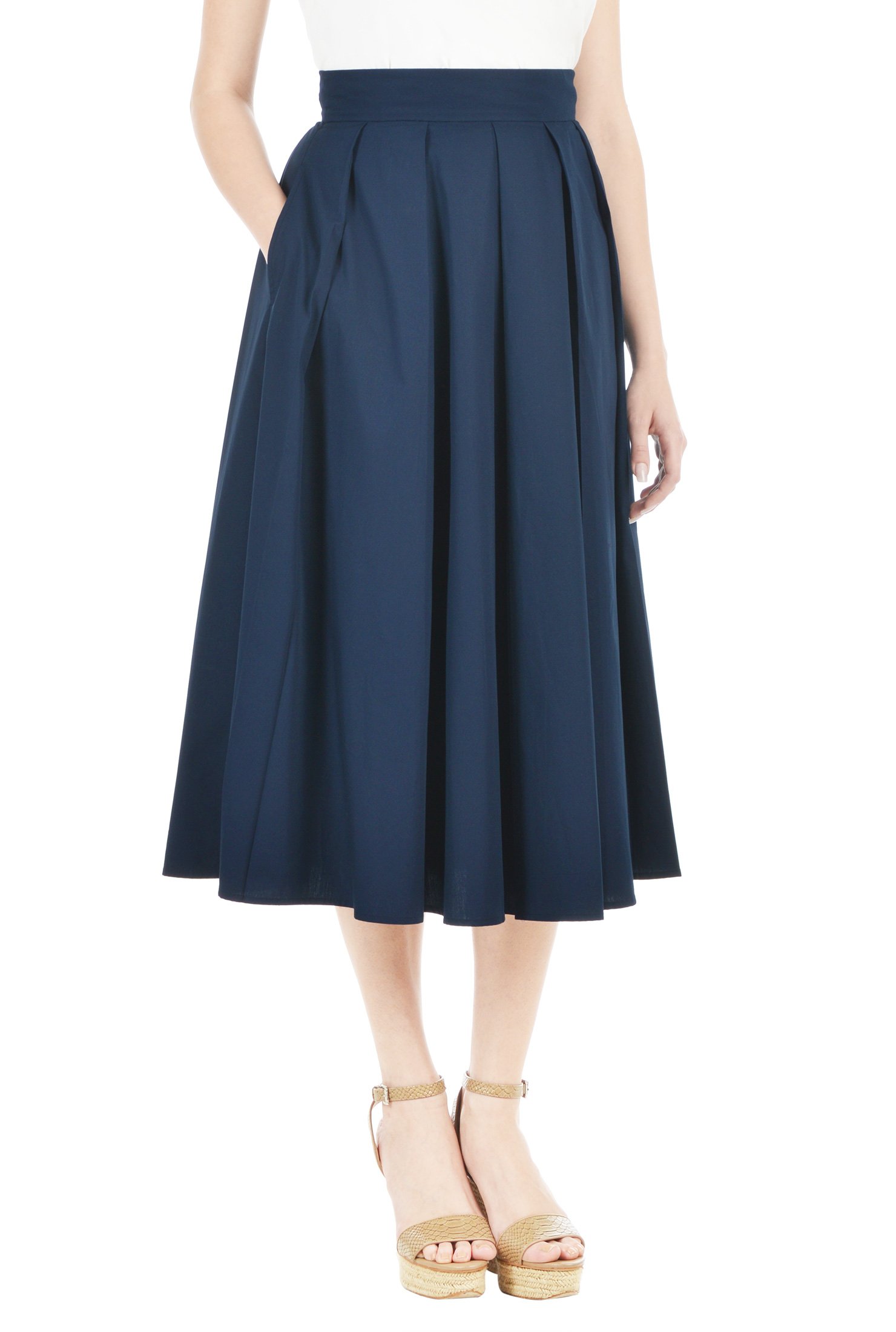 Shop Pleated cotton poplin midi skirt | eShakti