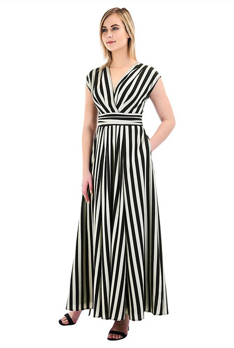 Shop Bold stripe crepe surplice maxi dress | eShakti
