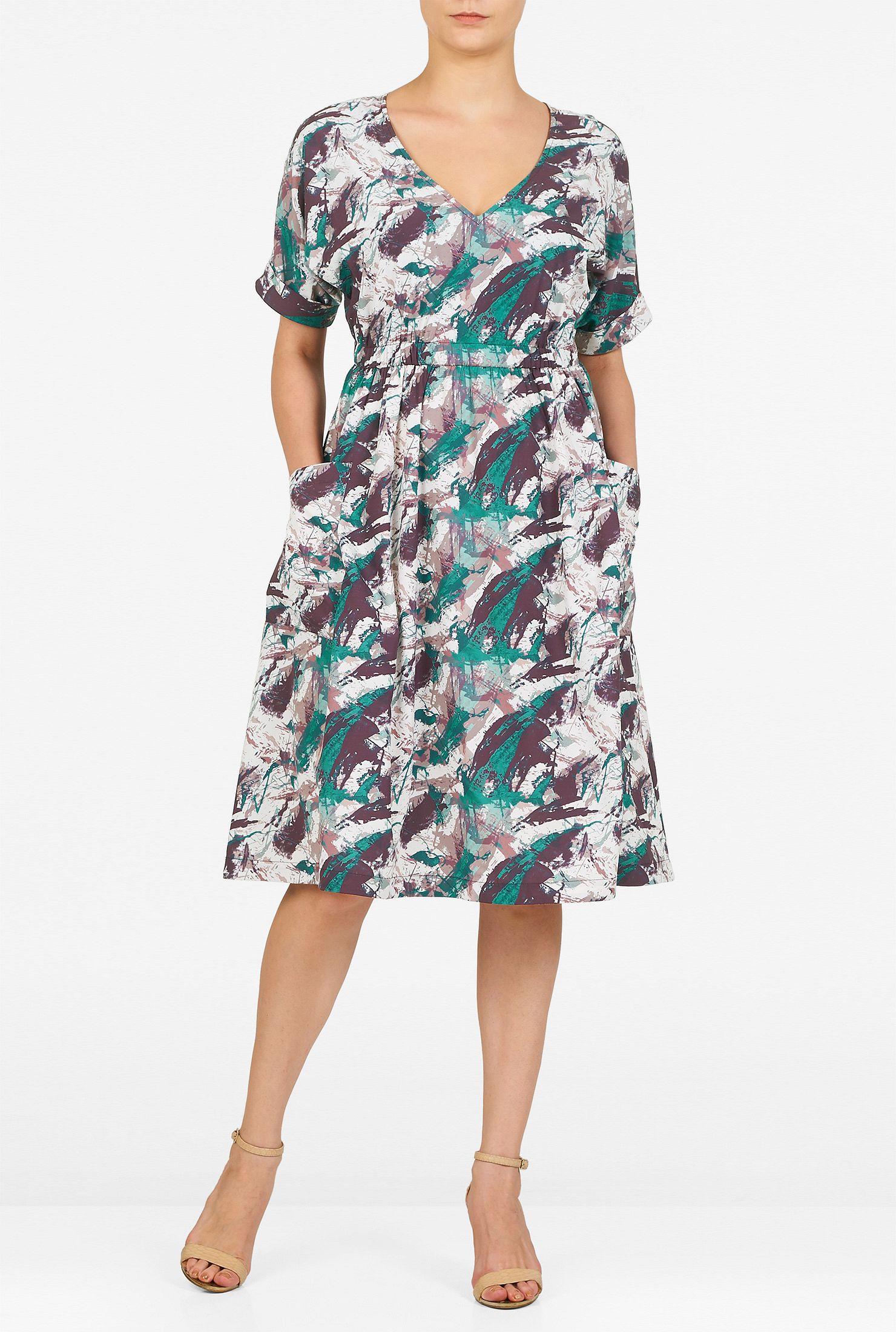 Shop Camo print elastic waist crepe dress eShakti