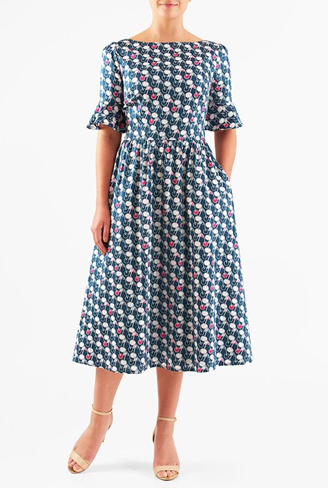 Shop Flounce sleeve cherry print cotton dress | eShakti