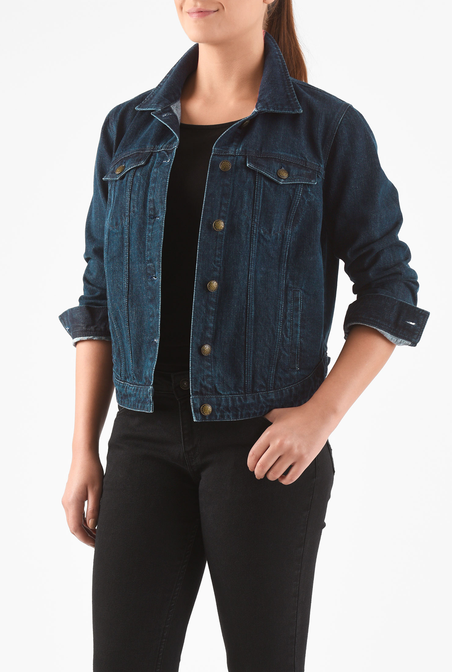Shop Deep indigo cotton denim jacket eShakti
