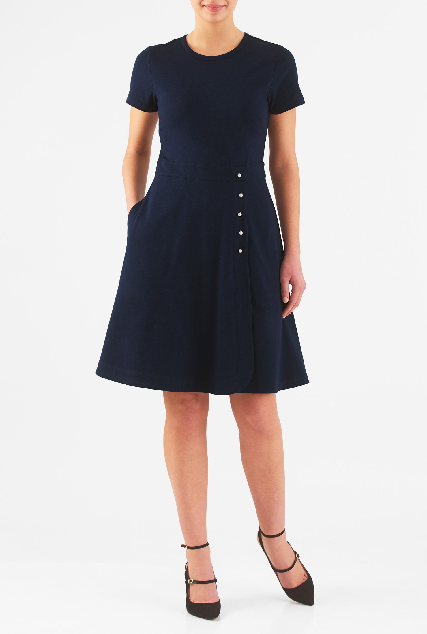 Shop Cotton knit side button faux-wrap dress | eShakti