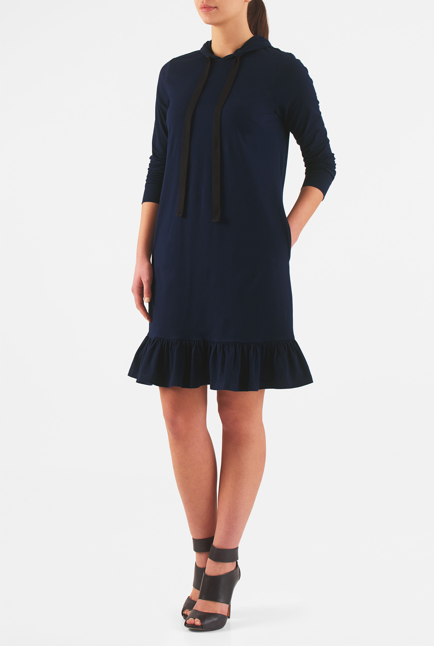 Shop Ruffle cotton jersey knit hoodie dress eShakti