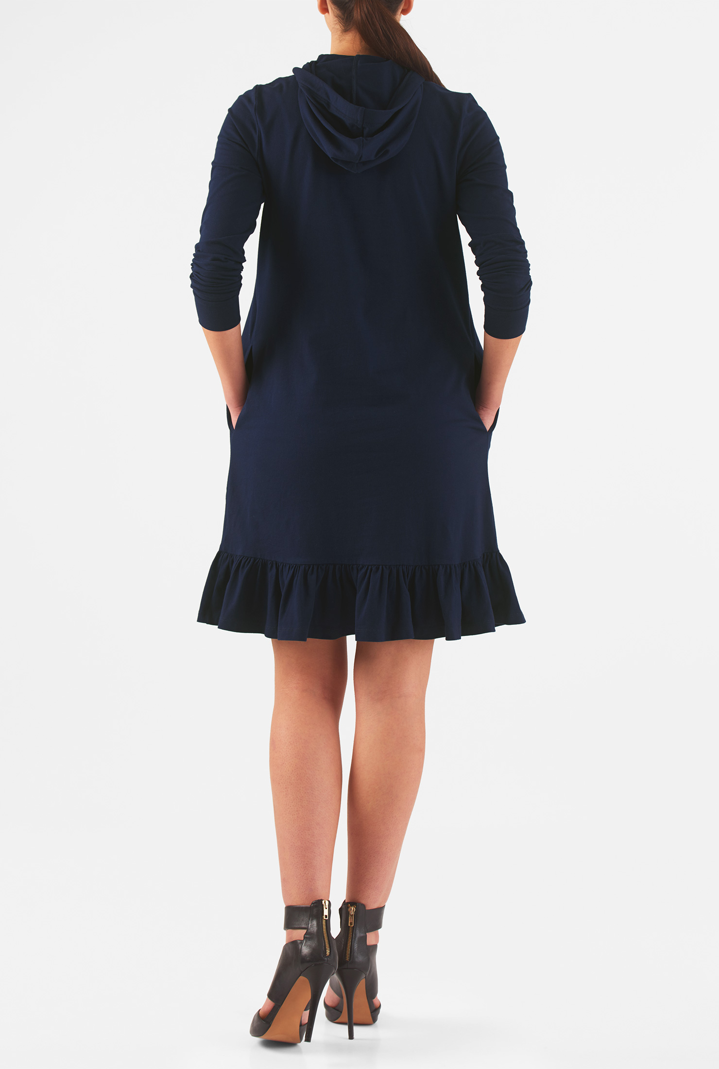 Shop Ruffle cotton jersey knit hoodie dress eShakti