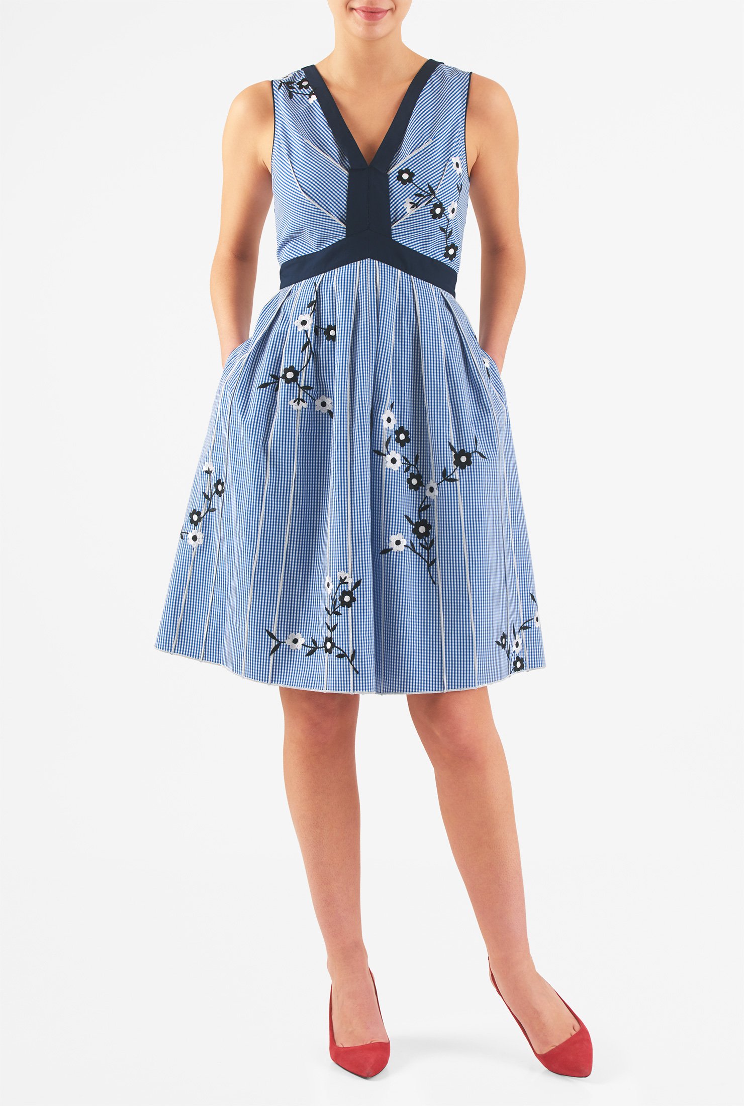 Shop Floral embellished gingham check dress | eShakti