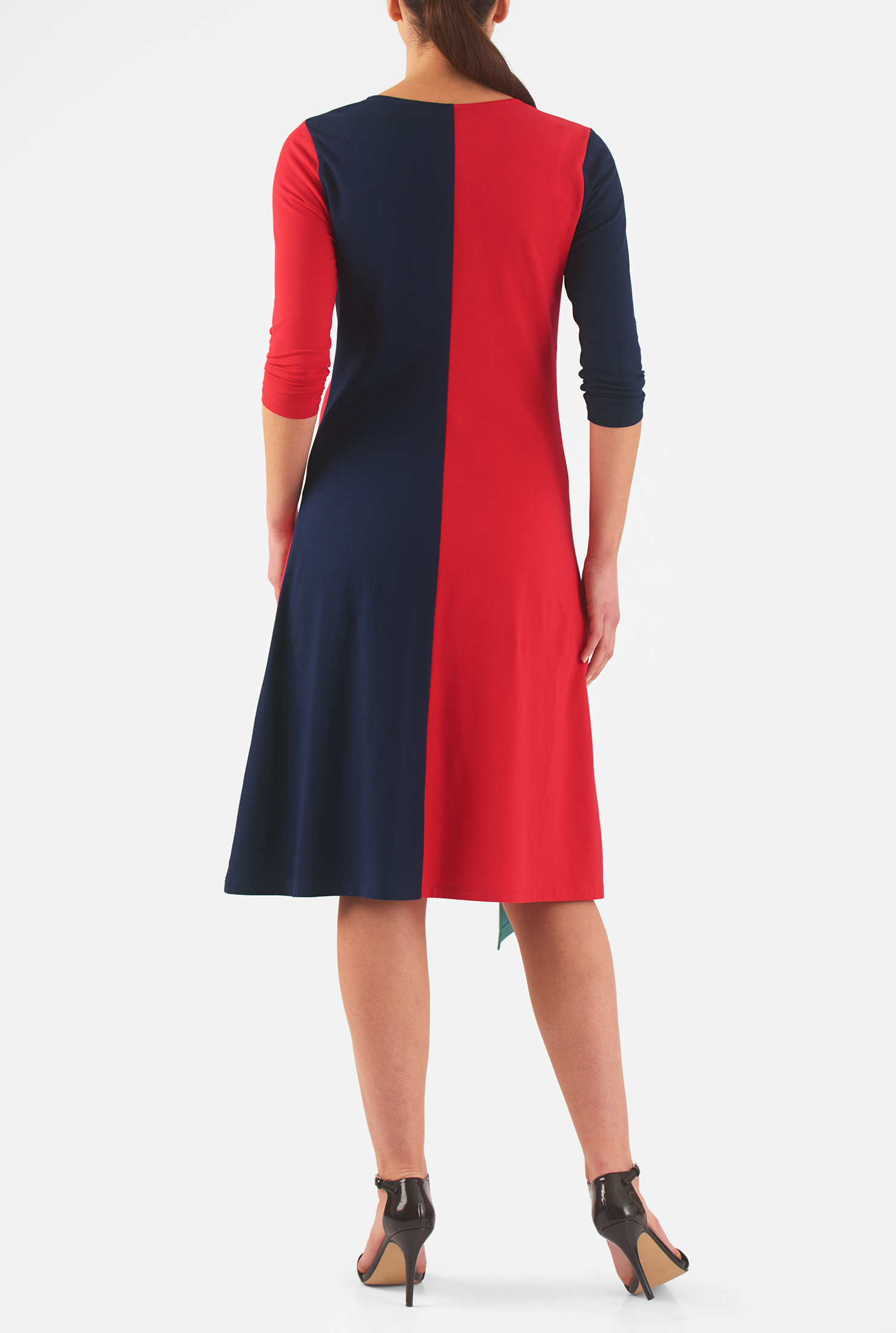 Shop Asymmetric colorblock cotton knit shift dress eShakti