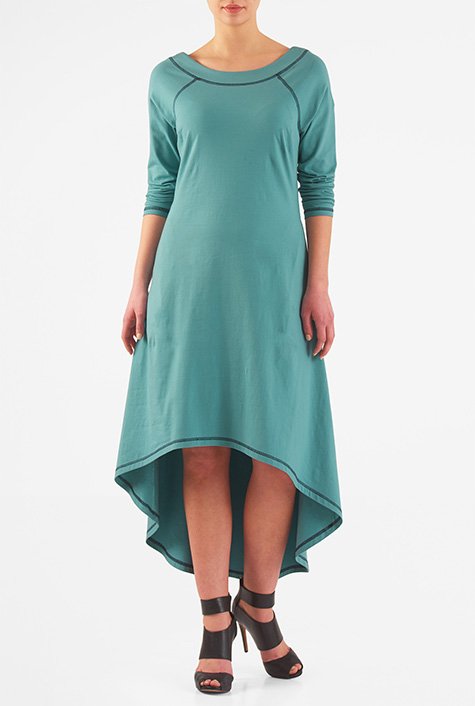 Elliptical hem cotton knit maxi dress