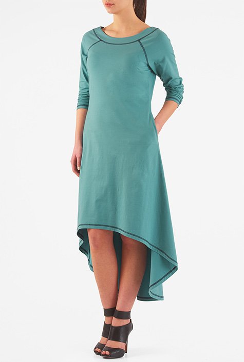 Elliptical hem cotton knit maxi dress