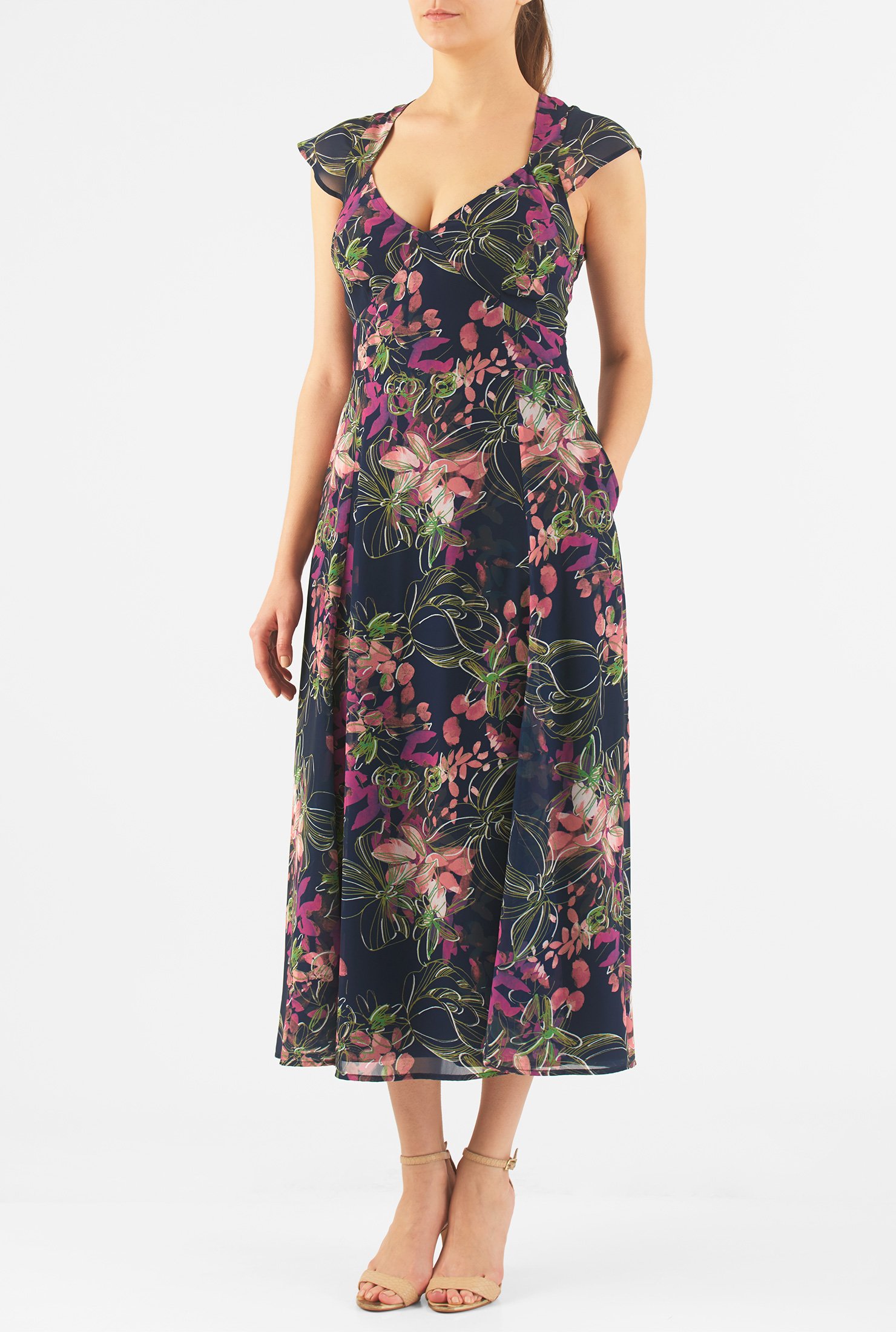 Shop Floral georgette print empire midi dress | eShakti