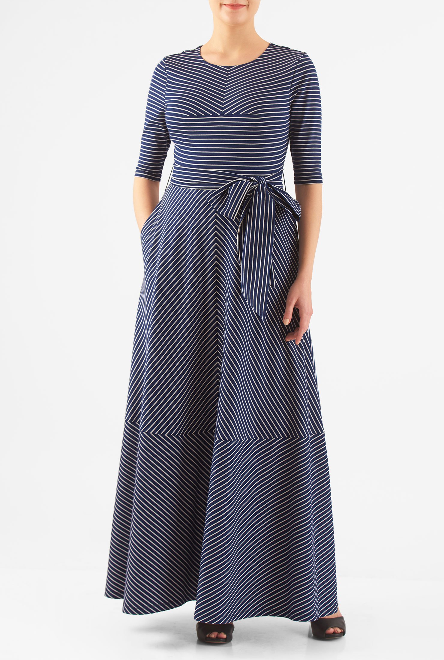 Shop Stripe cotton jersey knit maxi dress | eShakti