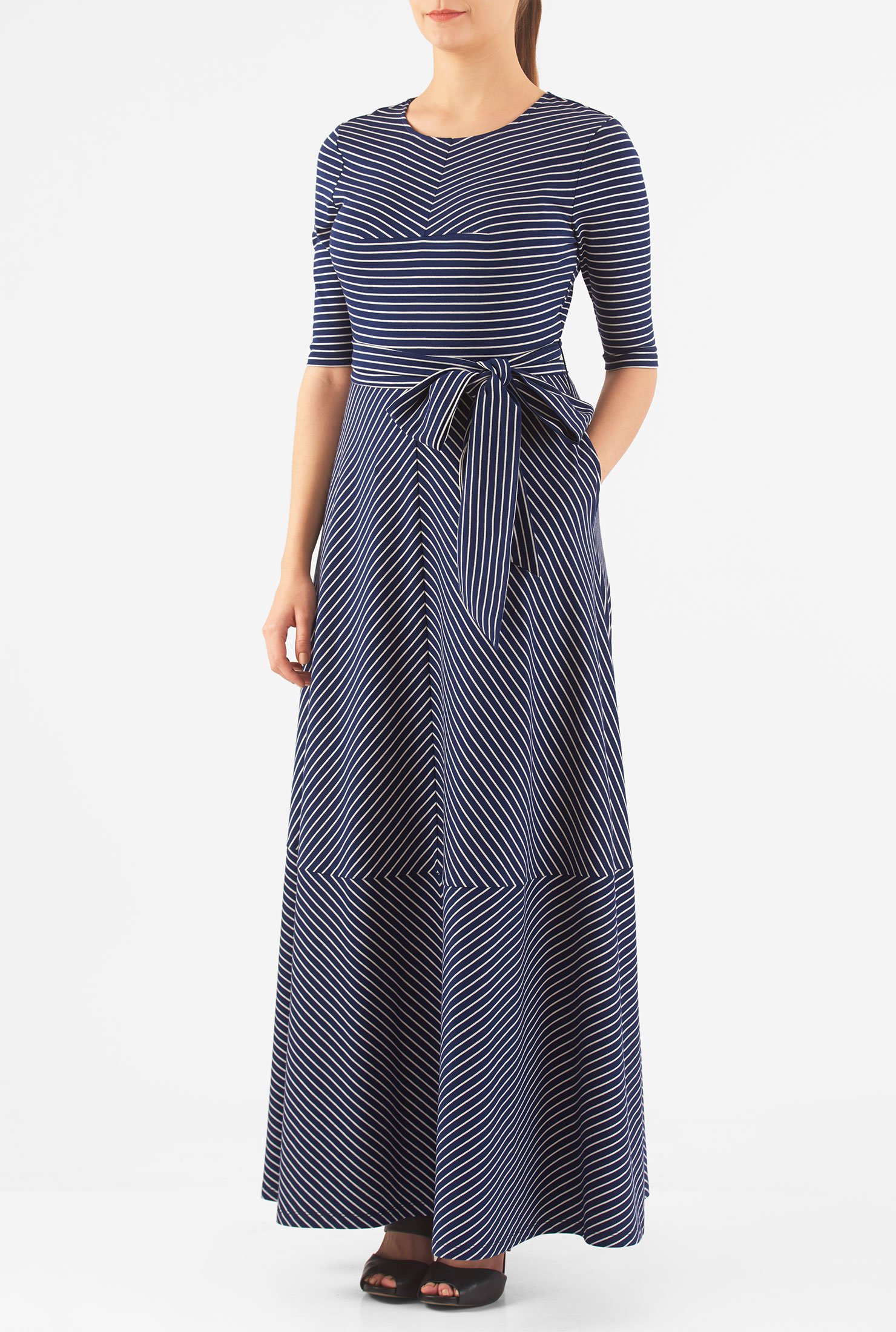 Shop Stripe cotton jersey knit maxi dress | eShakti