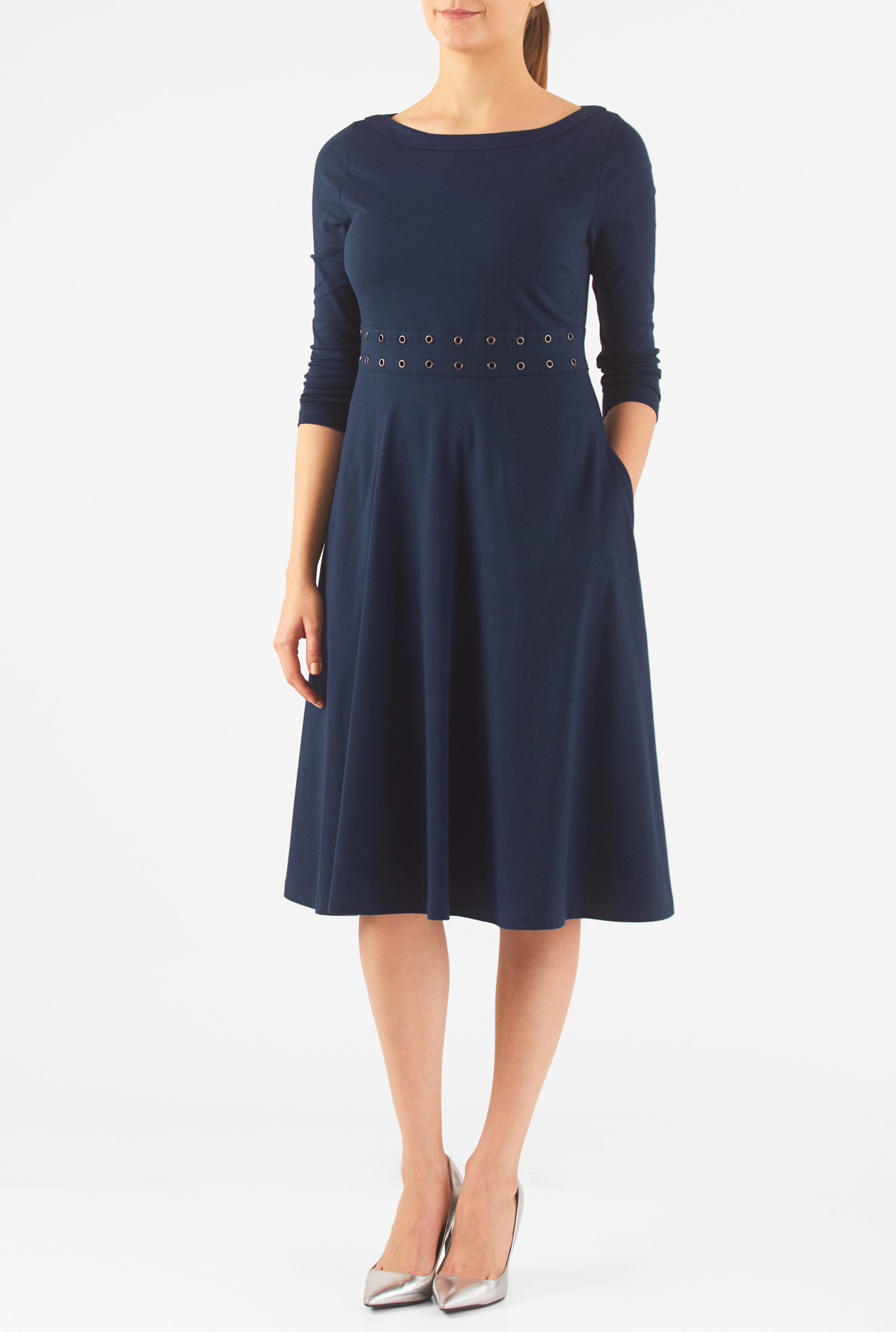 Shop Grommet banded waist cotton knit dress eShakti