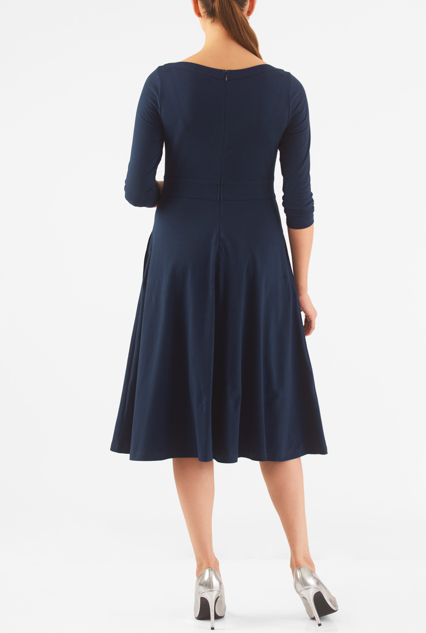 Shop Grommet banded waist cotton knit dress eShakti