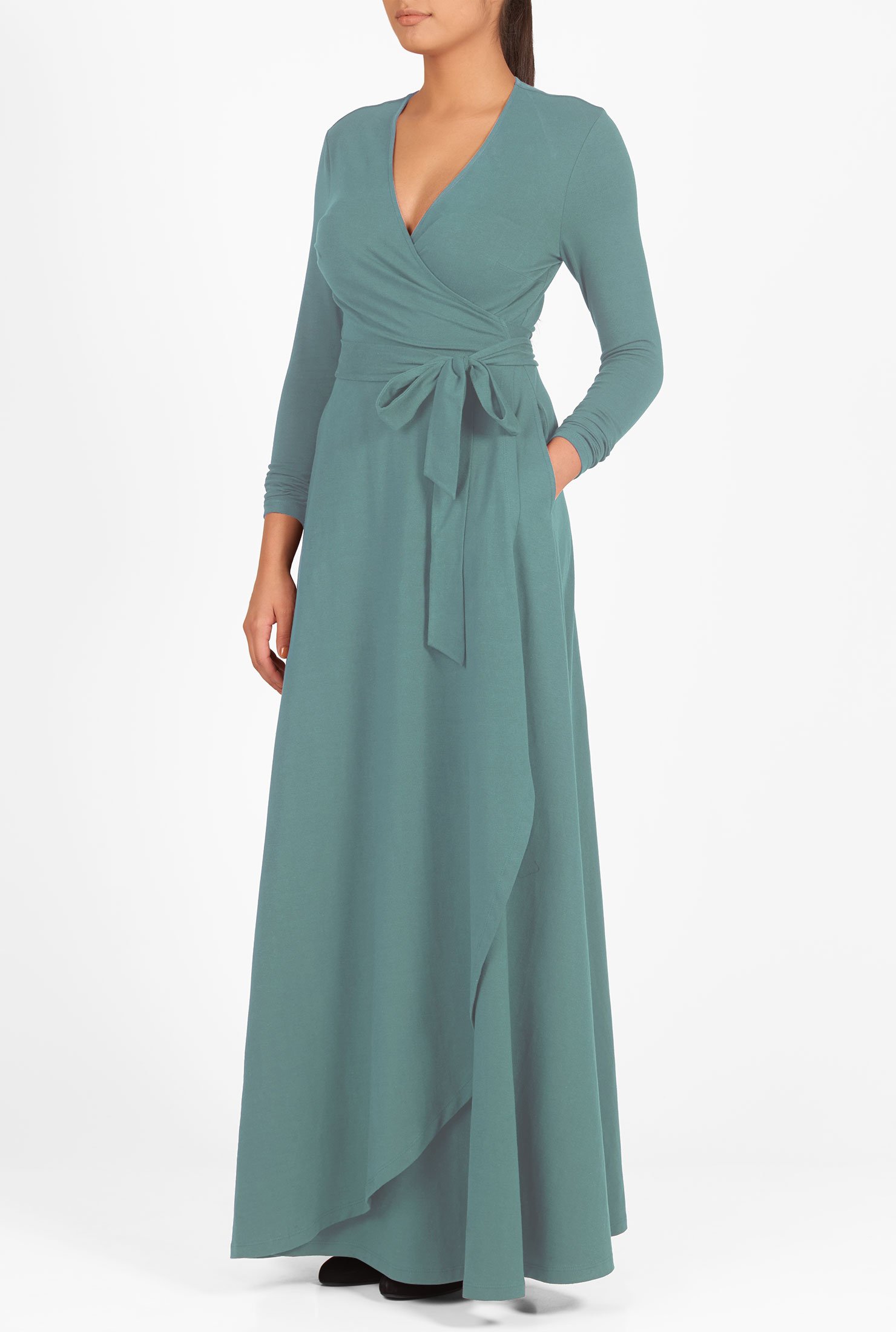 Shop Cotton knit maxi wrap dress | eShakti